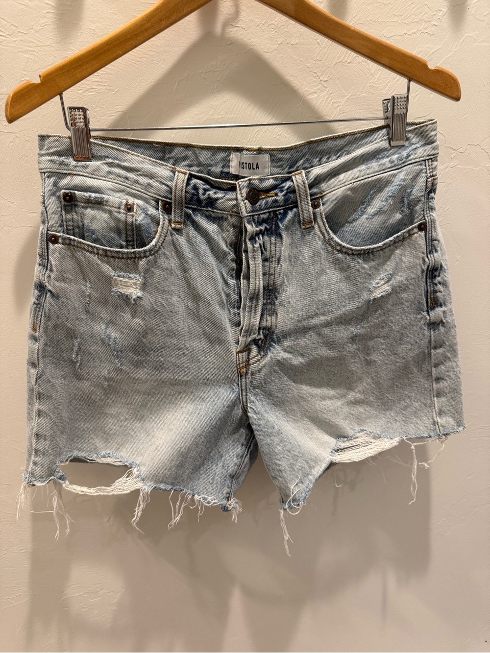 Pistola Light Blue Distressed Denim Shorts